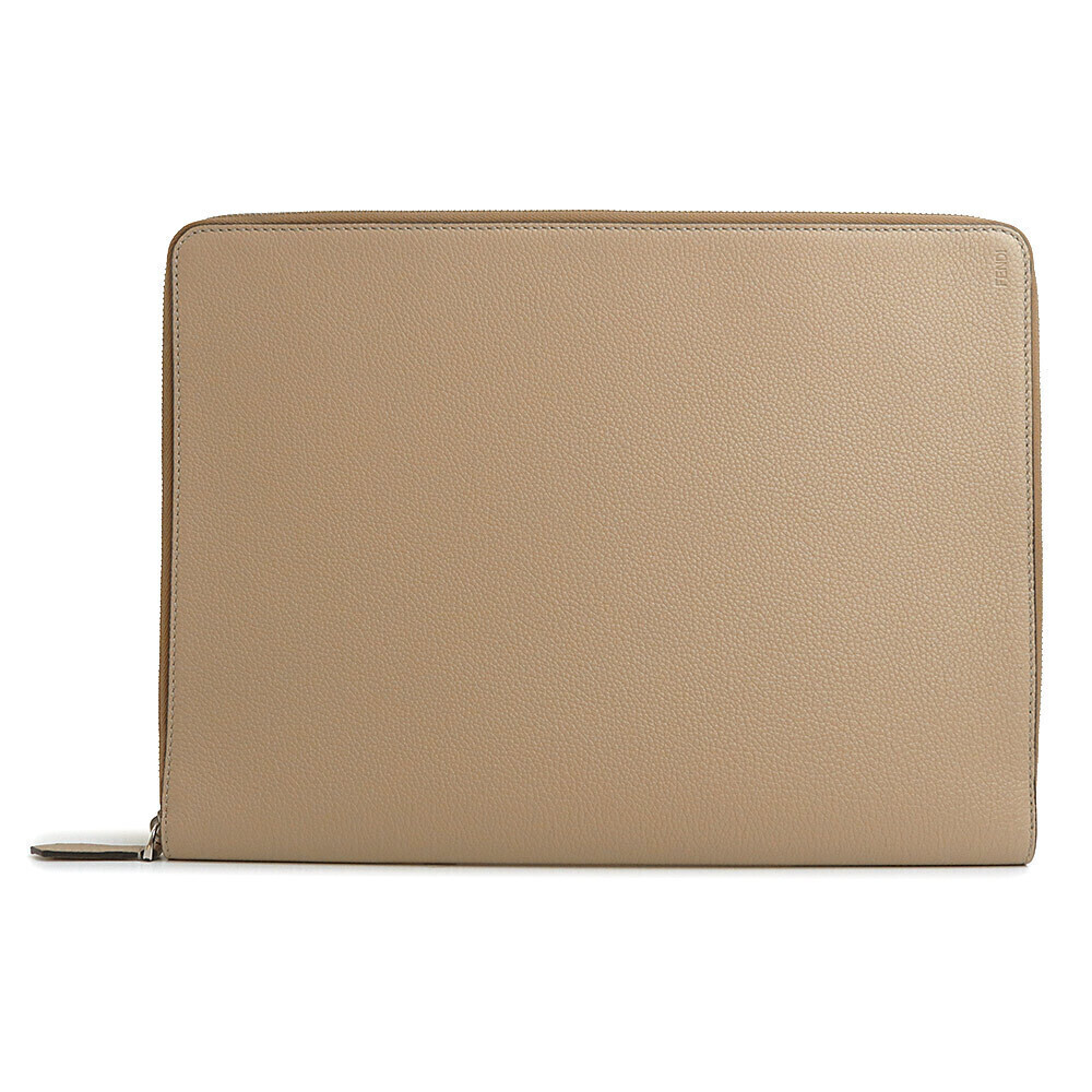 Fendi Pouch Clutch Calfskin Beige Clutch Bag Shoulder Leather